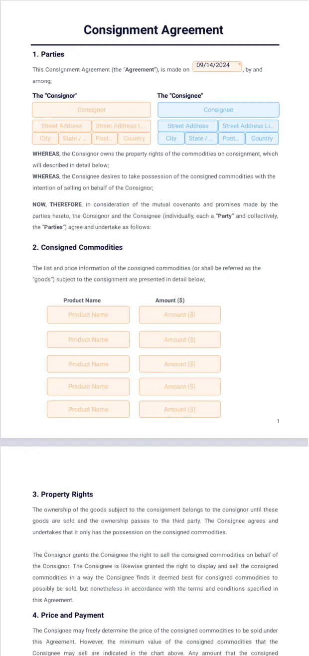 Consignment Agreement Template