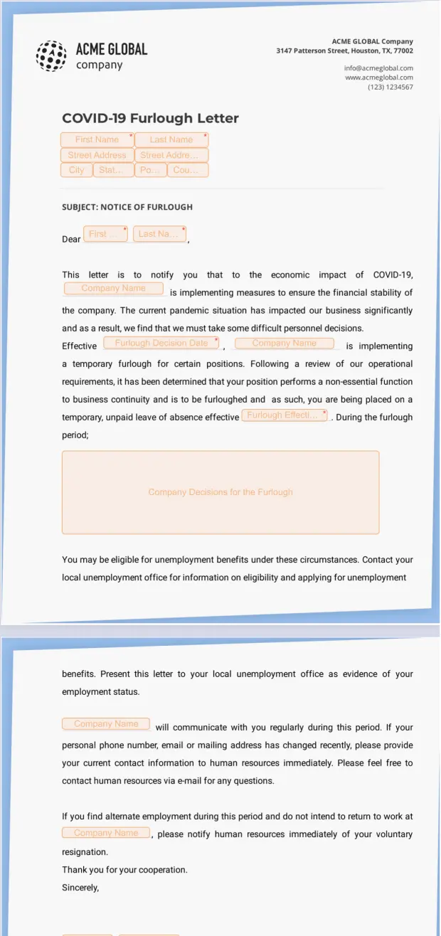 COVID 19 Furlough Letter Template