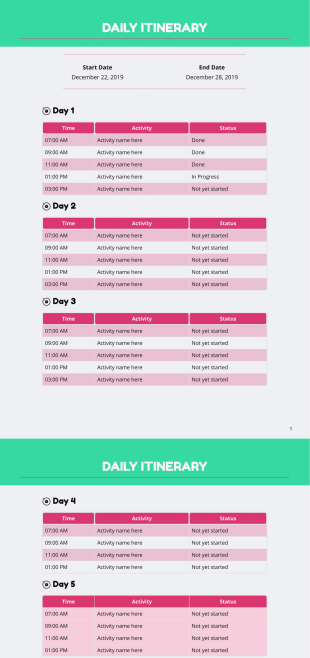 20+ Free and Customizable Travel Itinerary Planner Templates | Jotform