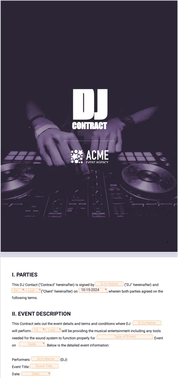 DJ Contract Template - PDF Templates | Jotform