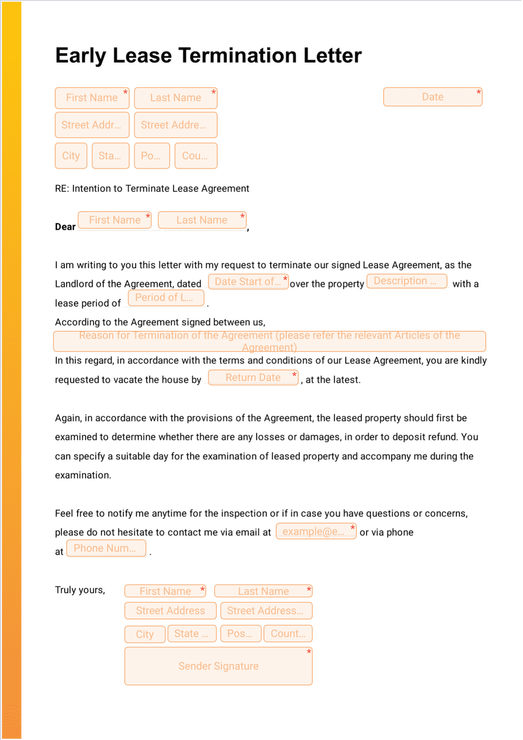 Early Lease Termination Letter - Pdf Templates 