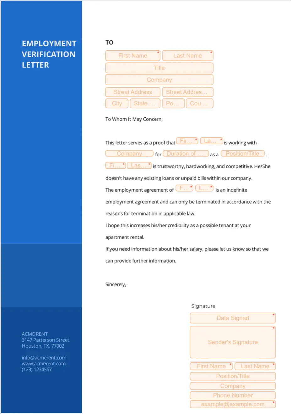 Employment Verification Letter for Apartment Rental