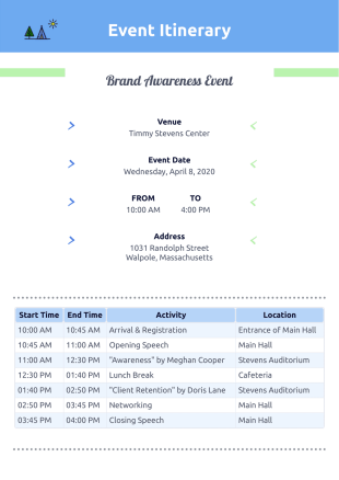 Event Itinerary Template - PDF Templates