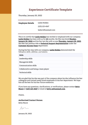 Experience Certificate Template - PDF Templates
