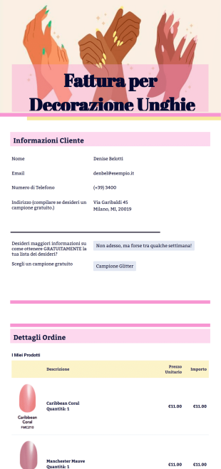 Fattura per Decorazione Unghie - PDF Templates