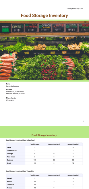 Food Storage Inventory Template - PDF Templates