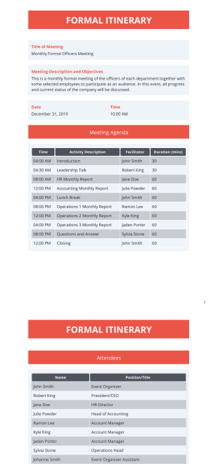 Formal Itinerary Template - PDF Templates