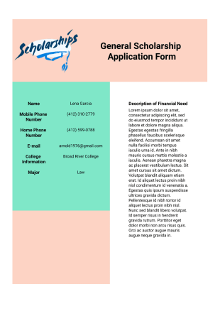 General Scholarship Application Template - PDF Templates