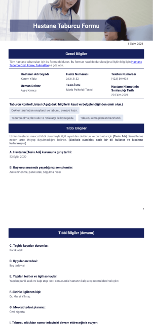 Hastane Taburcu Şablonu - PDF Templates