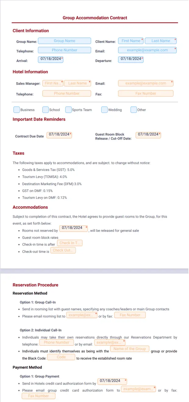 Hotel Group Accommodation Contract