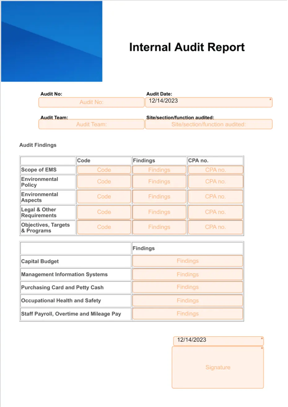 Internal Audit Report Template - Sign Templates | Jotform