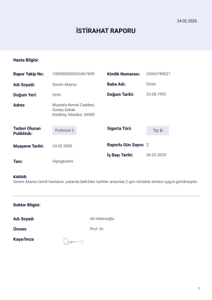 İstirahat Raporu Örneği - PDF Templates