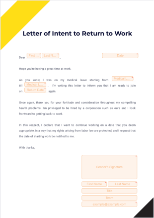 Letter of Intent to Return to Work - PDF Templates