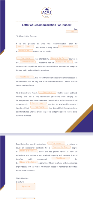 Letter of Recommendation for Student - PDF Templates