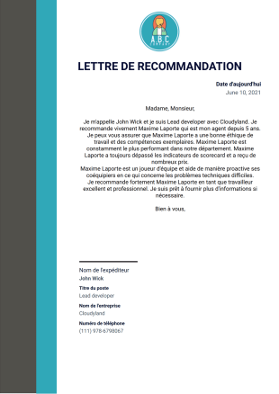 Lettre de recommandation professionnelle - PDF Templates