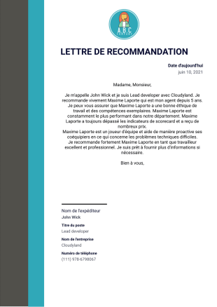 Lettre de recommandation professionnelle - PDF Templates