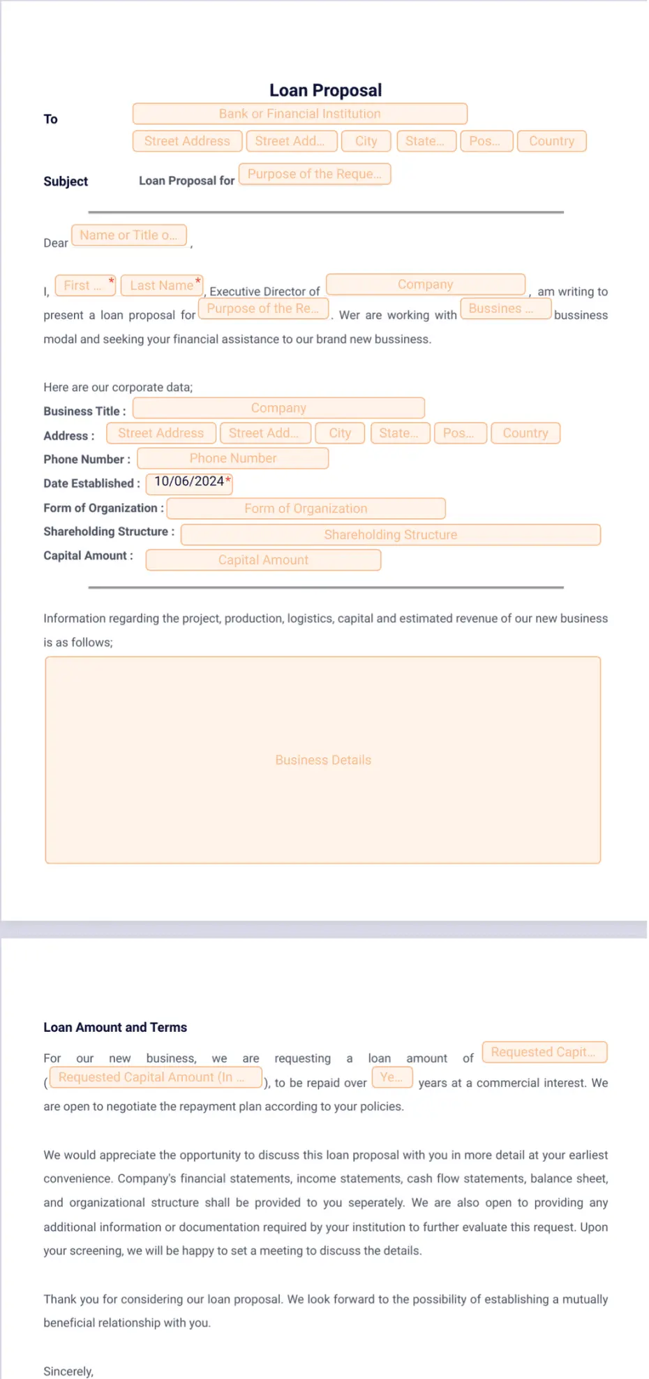 Loan Proposal Template Sign Templates Jotform