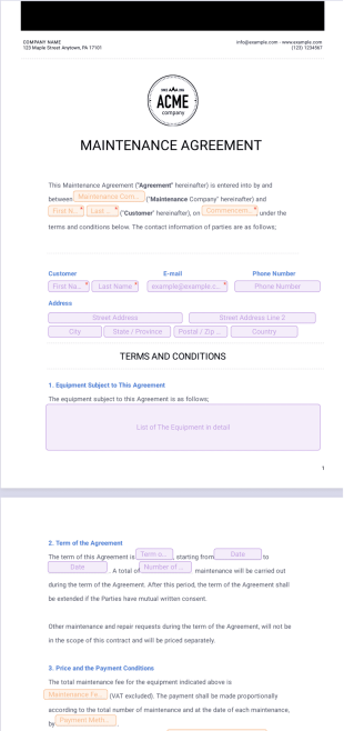 Maintenance Agreement Template - PDF Templates