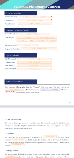 Maternity Photography Contract Template - PDF Templates