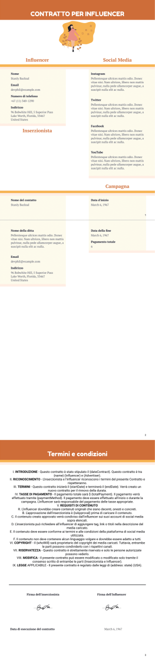 Modello di contratto per linfluencer - PDF Templates