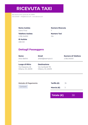 Modello di Ricevuta Taxi - PDF Templates