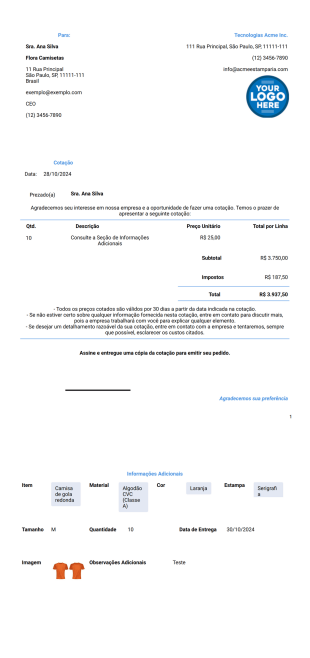 Modelo de Cotação para Estamparia - PDF Templates