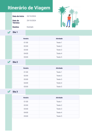 Modelo de Itinerário de Viagem - PDF Templates