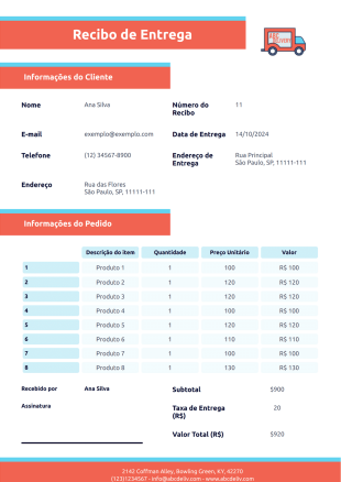 Modelo de Recibo de Entrega - PDF Templates