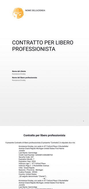Modulo contratto per libero professionista - PDF Templates