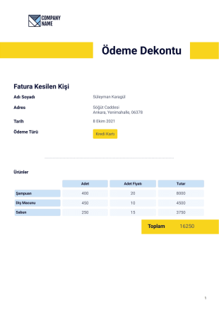 Ödeme Dekontu Şablonu - PDF Templates