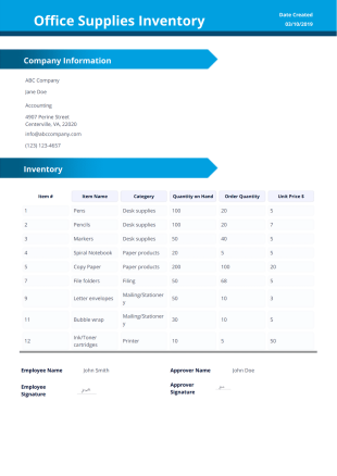 Office Supplies Inventory Template - PDF Templates