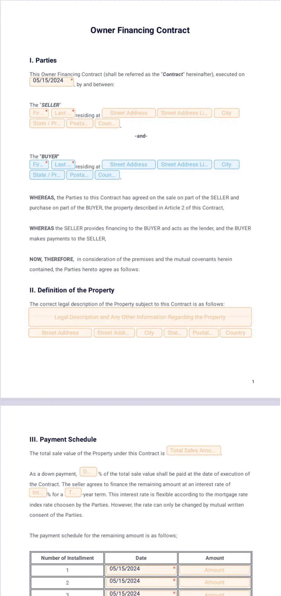 Owner Financing Contract Template