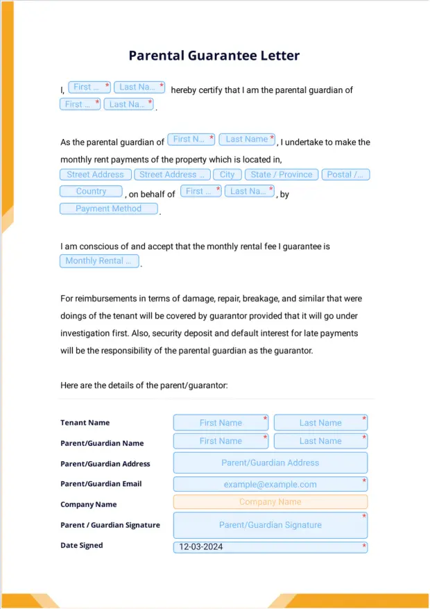 Parental Guarantee Form