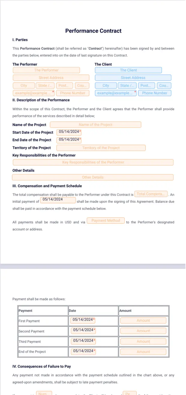 Performance Contract Template