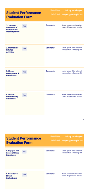 Performance Evaluation for Students Template - PDF Templates