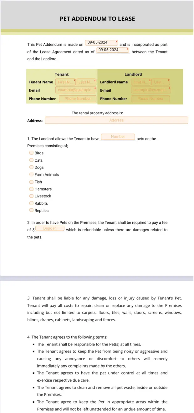 Pet Addendum to Lease