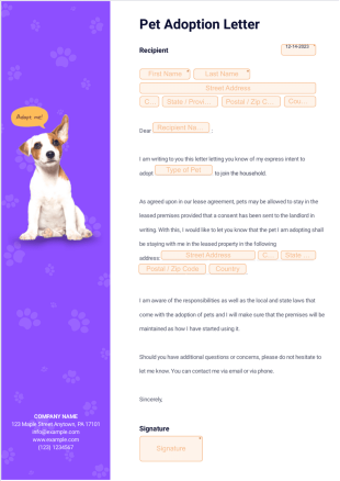 Pet Adoption Letter Template - Sign Templates