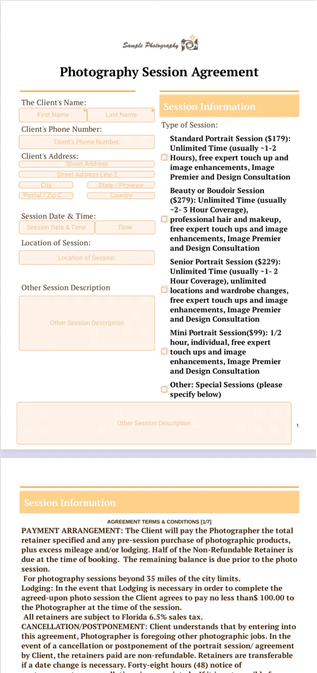 Photography Session Agreement Template