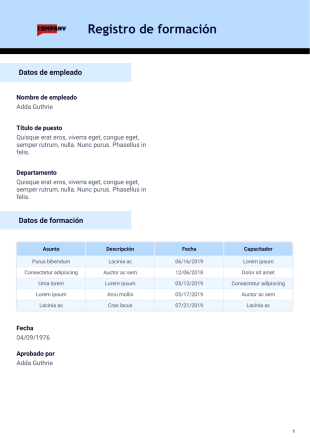 Plantilla de registro de formación - PDF Templates