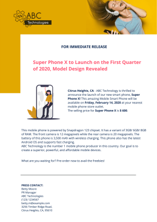 Product Launch Press Release Template - PDF Templates