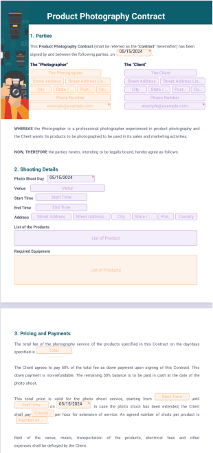 Product Photography Contract Template - PDF Templates