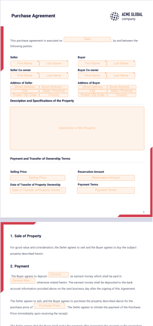 Purchase Agreement Template - PDF Templates