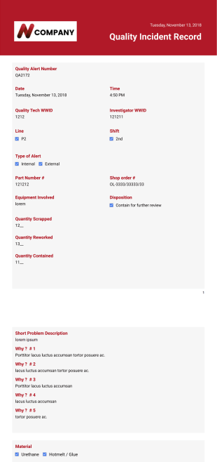 Quality Incident Record - PDF Templates