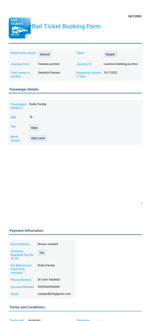 Rail Ticket Booking Template - PDF Templates