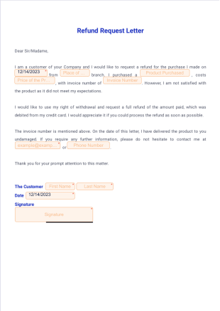 Refund Request Letter - PDF Templates