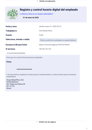 Registro y control horario digital del empleado - PDF Templates