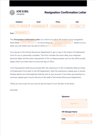 Resignation Confirmation Letter - PDF Templates