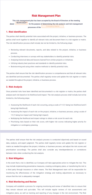 Risk Management Plan Template - PDF Templates