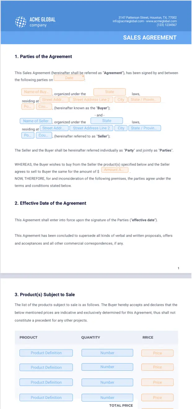 Sales Agreement Template