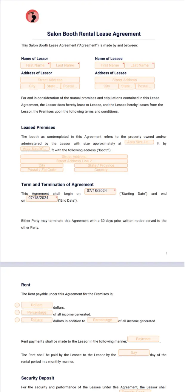 Salon Booth Rental Lease Agreement